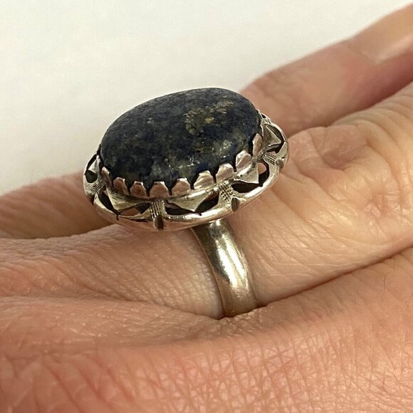 Sterling Silver 925 Southwest Style Bezel Set Oval Lapis Cabochon Ring Sz 6 - Picture 3 of 16